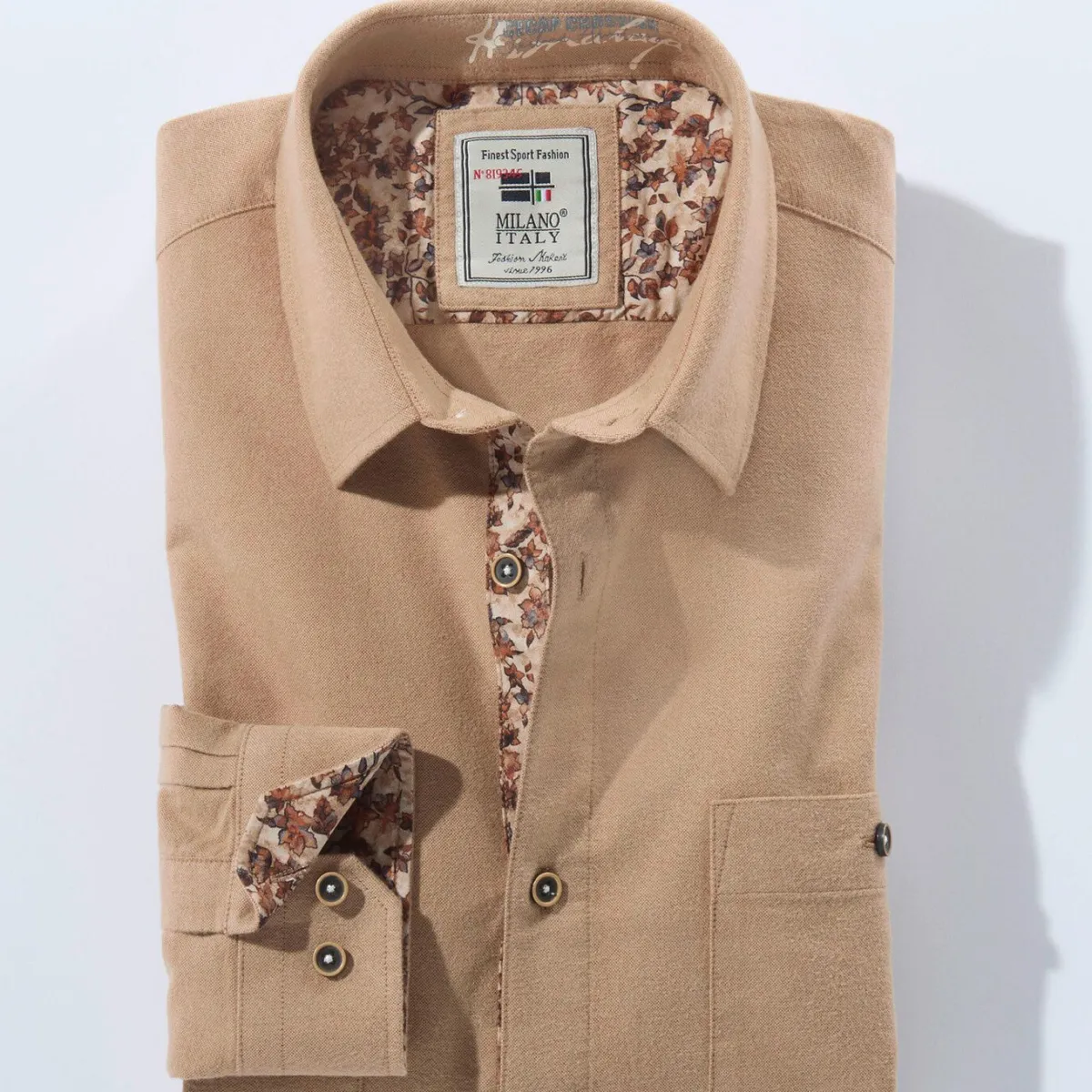 New BADER Markantes "Milano Italy"-Hemd in 3 Farben CAMEL