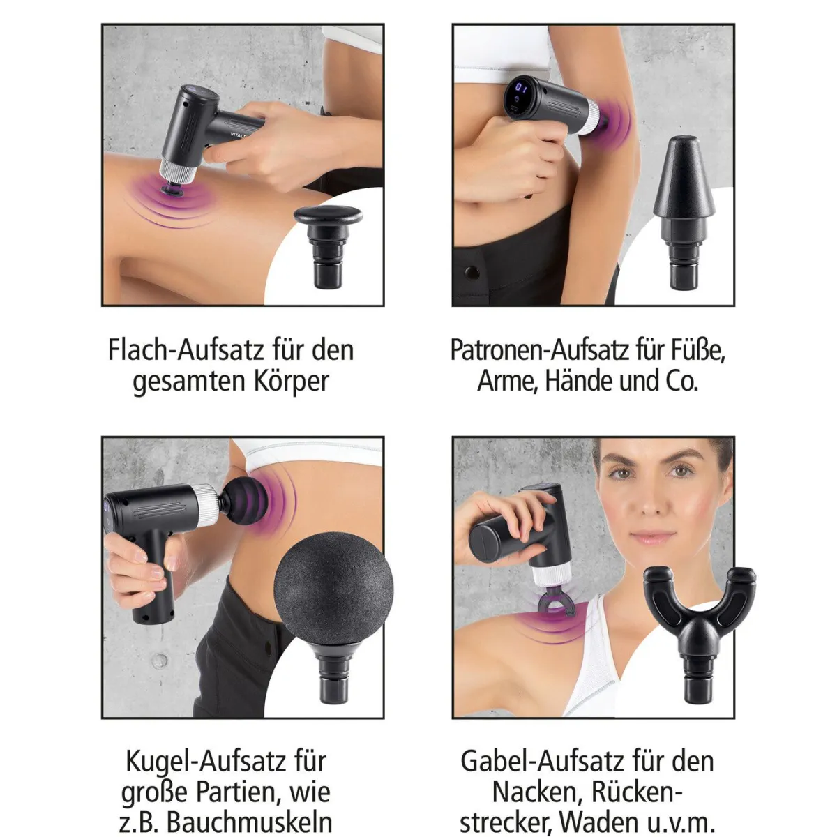 Sale VITALMAXX Massagegerät Mini-Gun, 5-teilig SCHWARZ-SILBER