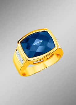 New BADER Massiver Herrenring mit Safir und Diamanten