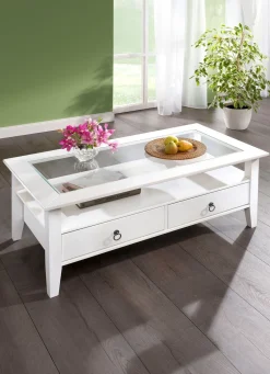 Discount BADER Massivholz Couchtisch im Landhaus-Stil WEISS