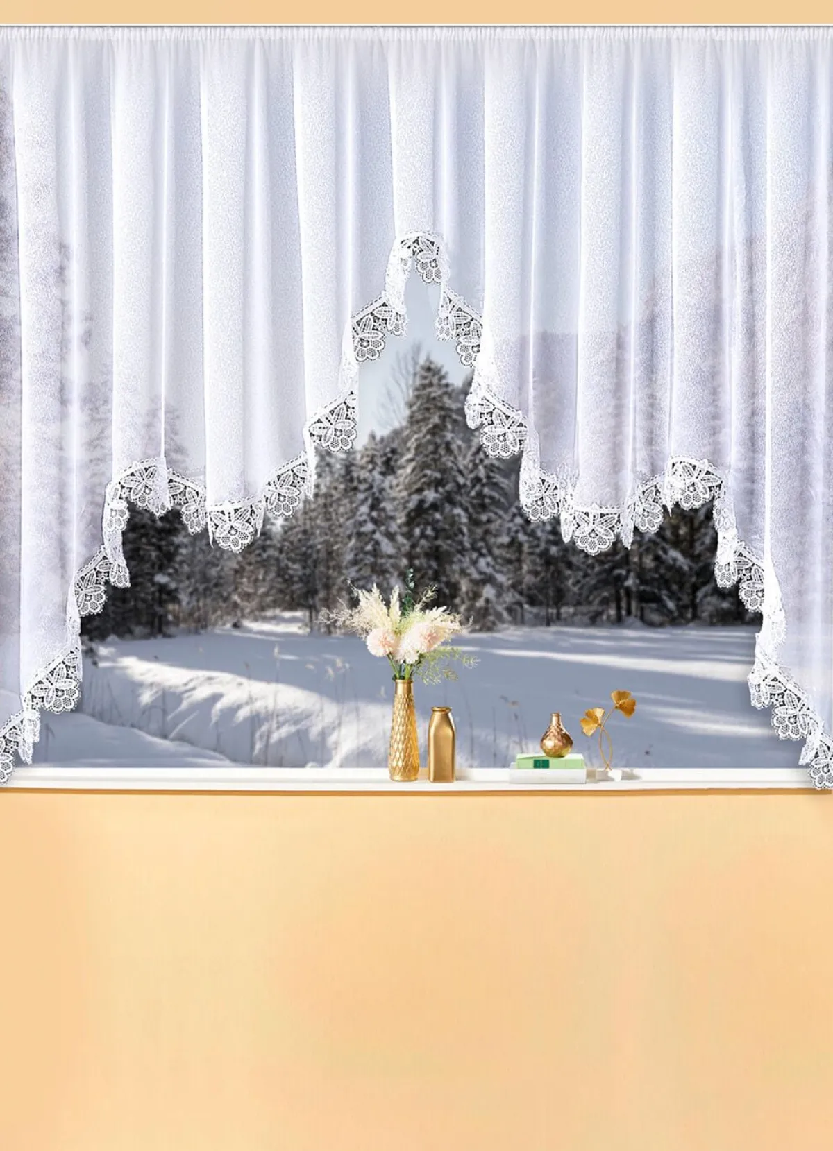 Outlet PLAUENER SPITZE M-Bogen-Store aus echter WEISS