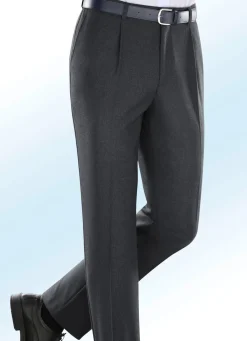 Hot KLAUS MODELLE MADE IN GERMANY Melierte Hose in 4 Farben mit Bundfalten ANTHRAZIT