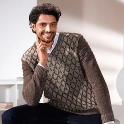 New BADER Melierter V-Pullover BEIGE-BRAUN MELIERT