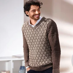 New BADER Melierter V-Pullover BEIGE-BRAUN MELIERT