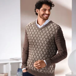 New BADER Melierter V-Pullover BEIGE-BRAUN MELIERT