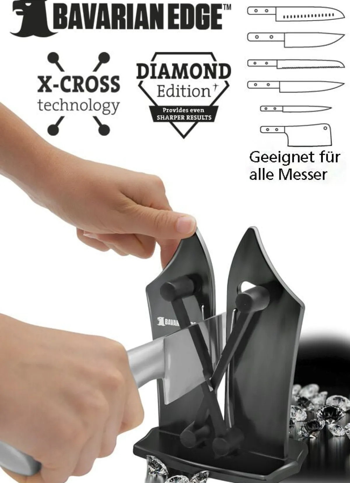 Best BADER Messerschärfer mit X-Cross Technologie SCHWARZ