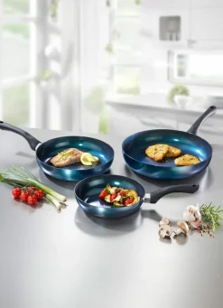 Hot CERAFLON Meteor Pfannen-Set mit megaharter Diamant-Keramik-Antihaft-Premiumbeschichtung BLAU