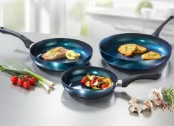 Hot CERAFLON Meteor Pfannen-Set mit megaharter Diamant-Keramik-Antihaft-Premiumbeschichtung BLAU