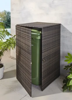 Hot BADER Mülltonnenschrank aus witterungsbeständigem Kunststoffgeflecht BRAUN