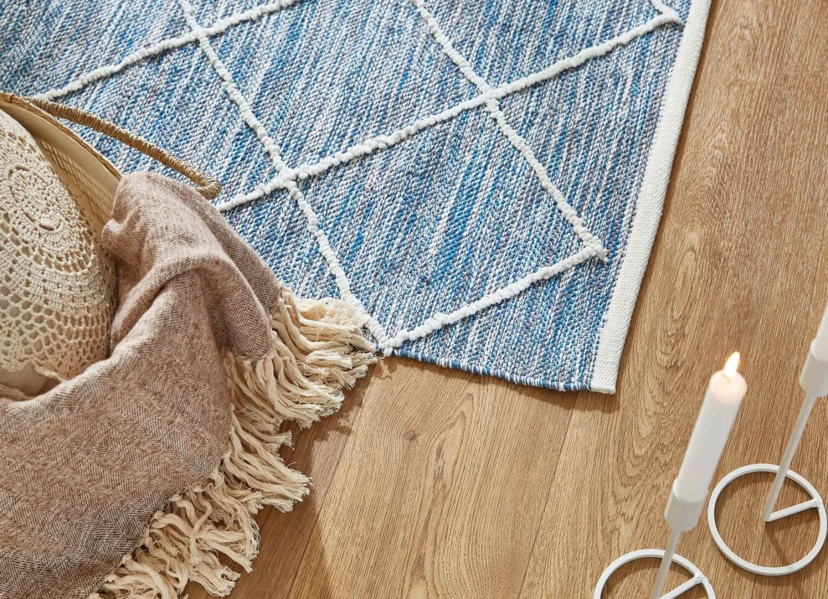 Clearance BADER Moderne Brücken und Teppiche aus 100% Baumwolle BLAU