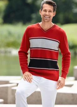 BADER Moderner V-Pullover ROT-GRAU-SCHWARZ