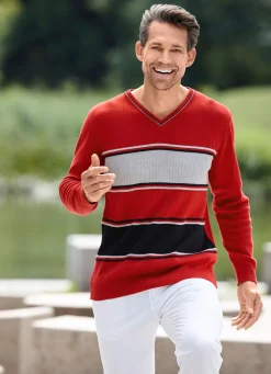 BADER Moderner V-Pullover ROT-GRAU-SCHWARZ