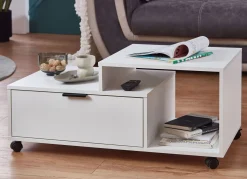Best BADER Moderner Couchtisch auf Rollen WEISS