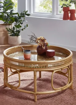 BADER Moderner Couchtisch aus Rattanrohr natur