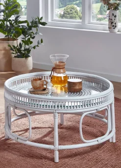 Outlet BADER Moderner Couchtisch aus Rattanrohr weiß