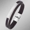 Outlet BADER Modernes Leder-Armband mit Edelstahl