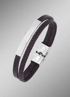 Outlet BADER Modernes Leder-Armband mit Edelstahl