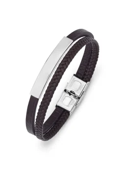 Outlet BADER Modernes Leder-Armband mit Edelstahl