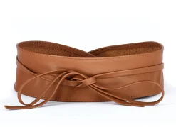 Discount BADER Modischer Leder-Bindegürtel, 8 cm breit COGNAC
