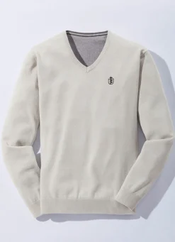 BADER Modischer V-Pullover in 6 Farben HELLBEIGE MELIERT