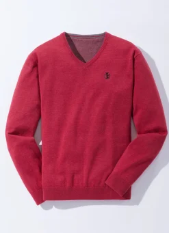 Best BADER Modischer V-Pullover in 6 Farben ROT MELIERT
