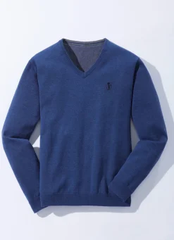 Clearance BADER Modischer V-Pullover in 6 Farben DUNKELBLAU MELIERT