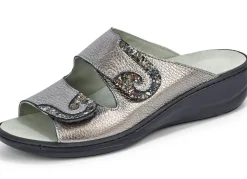 Outlet MUBB , bequeme Damen-Pantoletten, Weite H, mit herausnehmbarem Fußbett ANTIKBRONZE