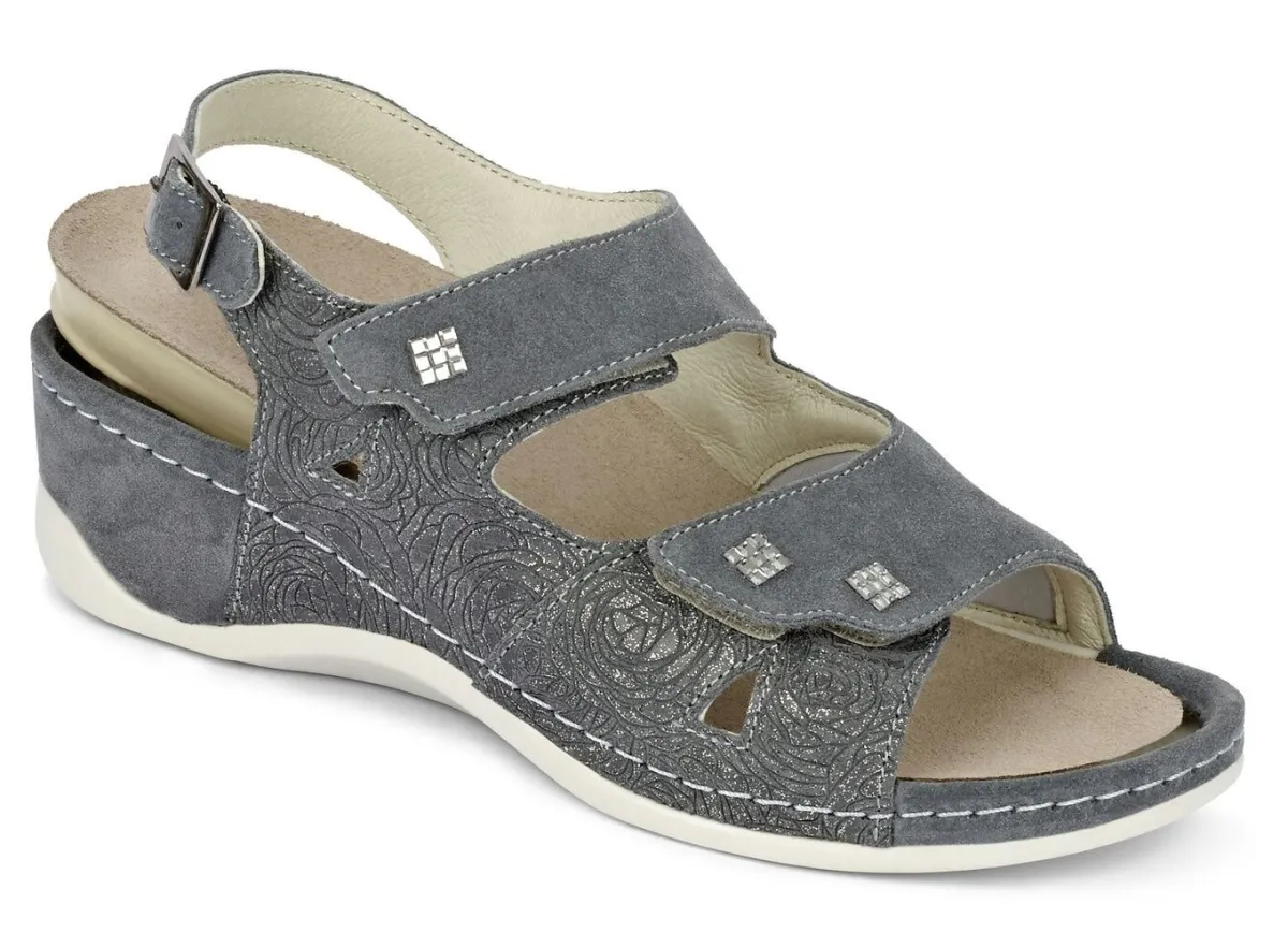 Online MUBB , bequeme Damen-Sandalen, Weite H, mit herausnehmbarem Fußbett GRAU