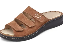 Online MUBB , bequeme Herren-Pantoletten, Weite H, mit herausnehmbarem Fußbett COGNAC