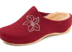 Clearance MUBB , gefütterte Damen-Hausschuhe, Weite H, mit Lammfell DUNKELROT