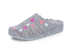 Best MUBB , klassische Damen-Hausschuhe, Weite H, mit Blumen-Stickerei GRAU