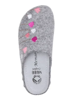 Best MUBB , klassische Damen-Hausschuhe, Weite H, mit Blumen-Stickerei GRAU