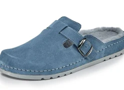 Sale MUBB , klassische Damen-Hausschuhe, Weite H, mit Lammfell BLEU
