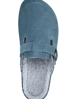 Sale MUBB , klassische Damen-Hausschuhe, Weite H, mit Lammfell BLEU