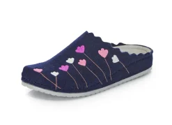 Outlet MUBB , klassische Damen-Hausschuhe, Weite H, mit Blumen-Stickerei MARINE