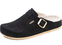 Sale MUBB , klassische Damen-Hausschuhe, Weite H, mit Lammfell SCHWARZ
