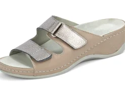 Online MUBB Pantolette mit Leder-Memory-Fußbett TAUPE-ANTIKBRONZE
