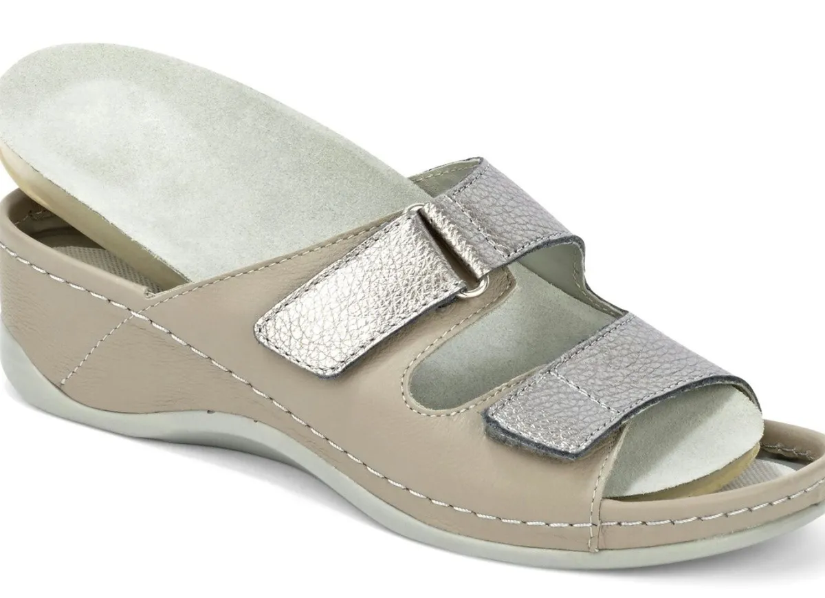 Online MUBB Pantolette mit Leder-Memory-Fußbett TAUPE-ANTIKBRONZE