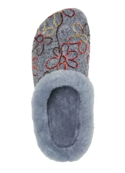 MUBB Wollfilz-Pantoffel mit bunter Blüten-Stickerei GRAU