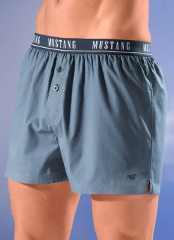 New MUSTANG Zweierpack Boxershorts mit Elastikbund 1X BLAU-WEISS, 1X UNI RAUCHBLAU