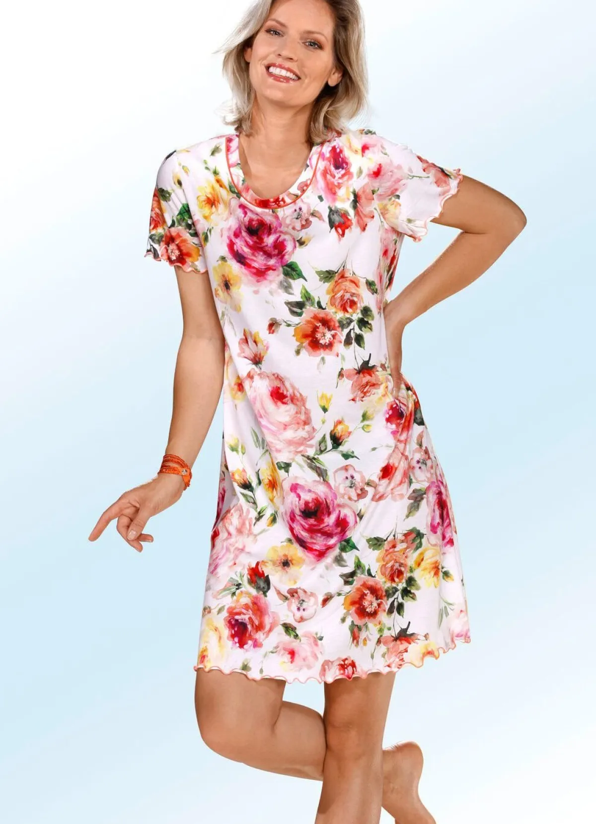 Sale BADER Nachthemd aus Bio-Baumwolle WEISS-ROSA