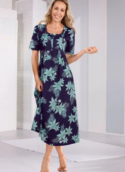 Discount BADER Nachthemd, knöchellang aus reiner Baumwolle MARINE-MINT