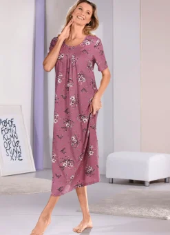 BADER Nachthemd, knöchellang mit kurzen Ärmeln MAUVE-BUNT