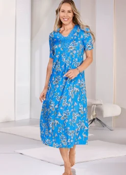 Best LAURINA Nachthemd, knöchellang mit großzügiger Motivspitze ROYALBLAU-OLIV-BUNT