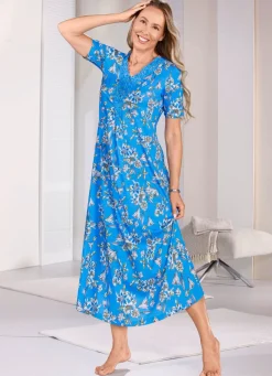 Best LAURINA Nachthemd, knöchellang mit großzügiger Motivspitze ROYALBLAU-OLIV-BUNT