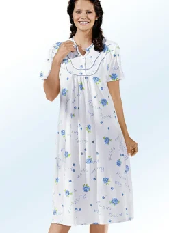 Discount BADER Nachthemd, Kurzarm mit Knopfleiste WEISS-BLAU