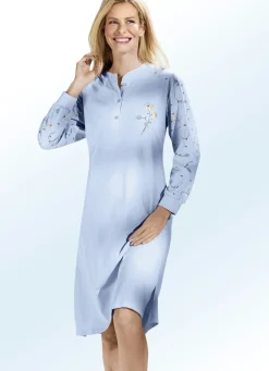 Clearance BADER Nachthemd, Langarm mit Bündchen und Knopfleiste BLEU
