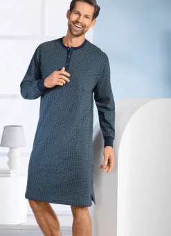 Discount BADER Nachthemd mit Knopfleiste und Seitenschlitzen MARINE-BUNT