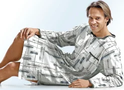 Clearance BADER Nachthemd mit Knopfleiste und Alloverdessin, langarm HELLGRAU-GRAFIT