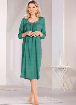Hot BADER Nachthemd, wadenlang mit floraler Stickereispitze JADE